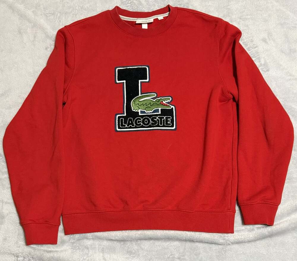 Lacoste Red Crew Neck Sweatshirt Croc Applique Men Large FR4 Pullover